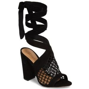 Schutz "Bampy" Lace-Up Sandal Black 6.5 Wrap